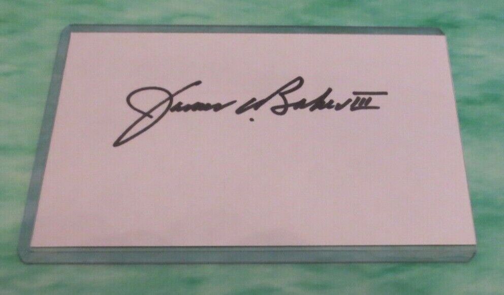 James Baker signed autographed 3x5 index card Sec of State & Sec of Treasury 