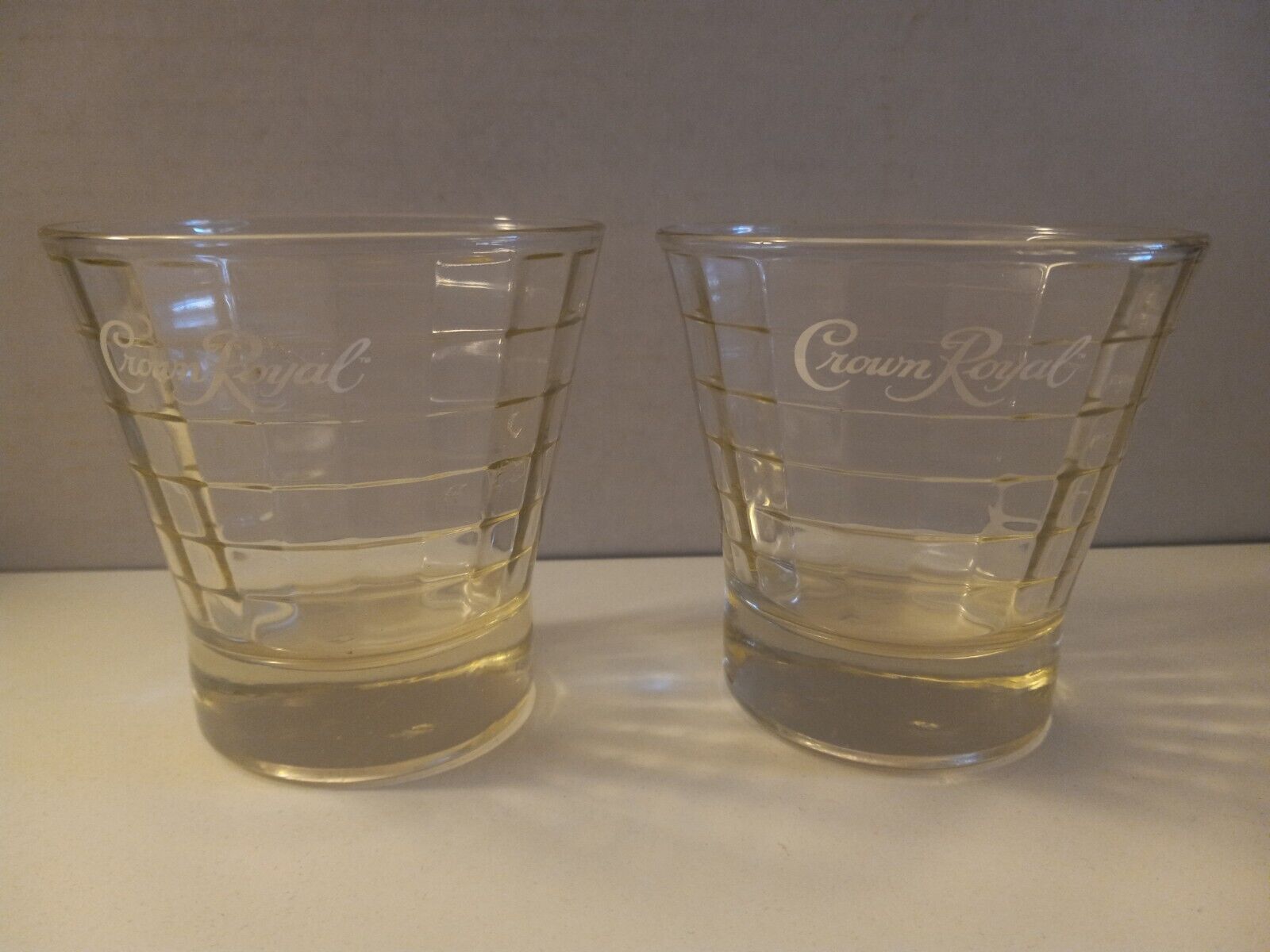 Vintage Crown Royal Tapered Windowpane Optic Block Rocks Glasses Set of 2