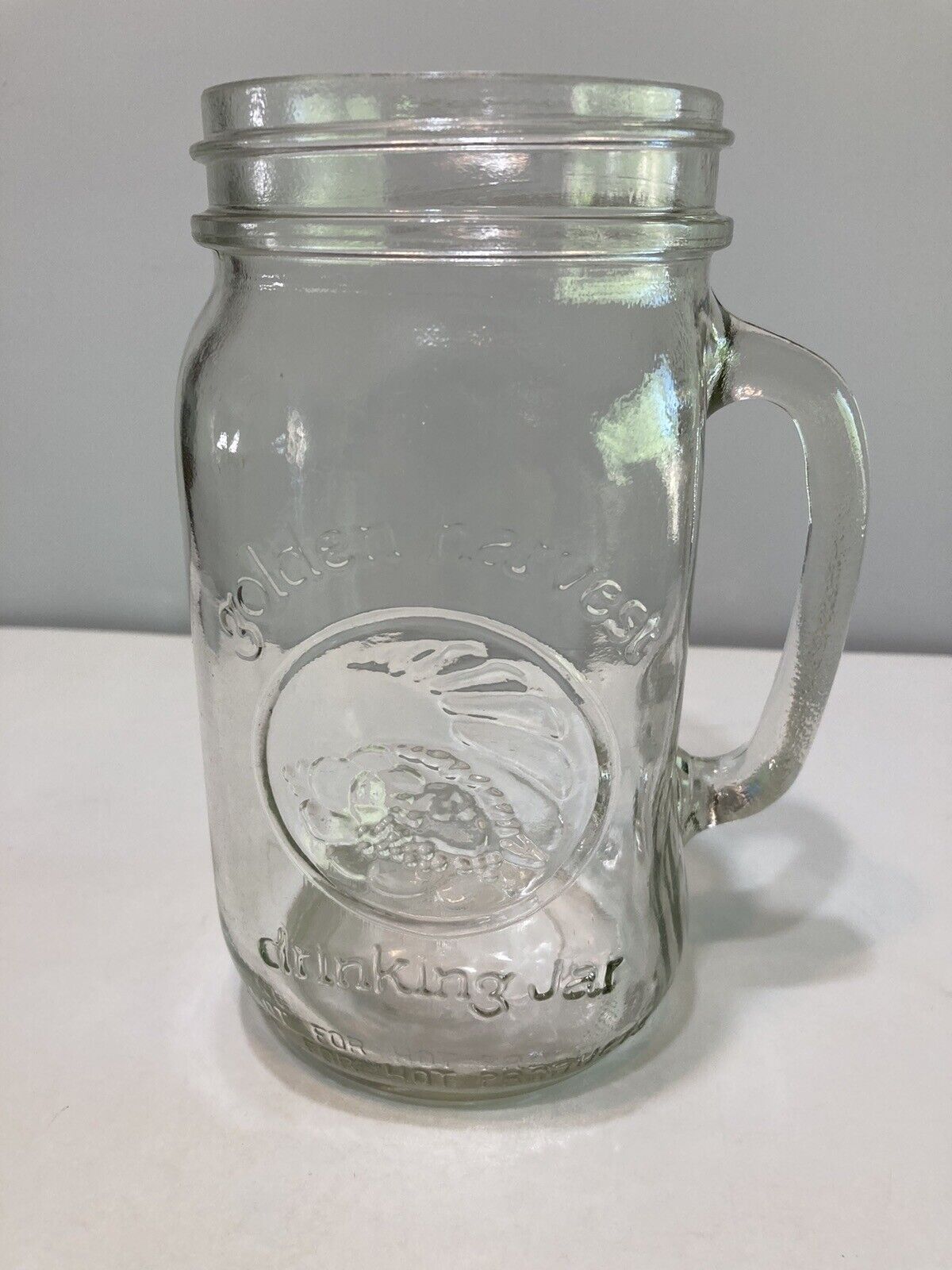 LARGE Vintage Golden Harvest Drinking Jar Mug Glass W/Handle