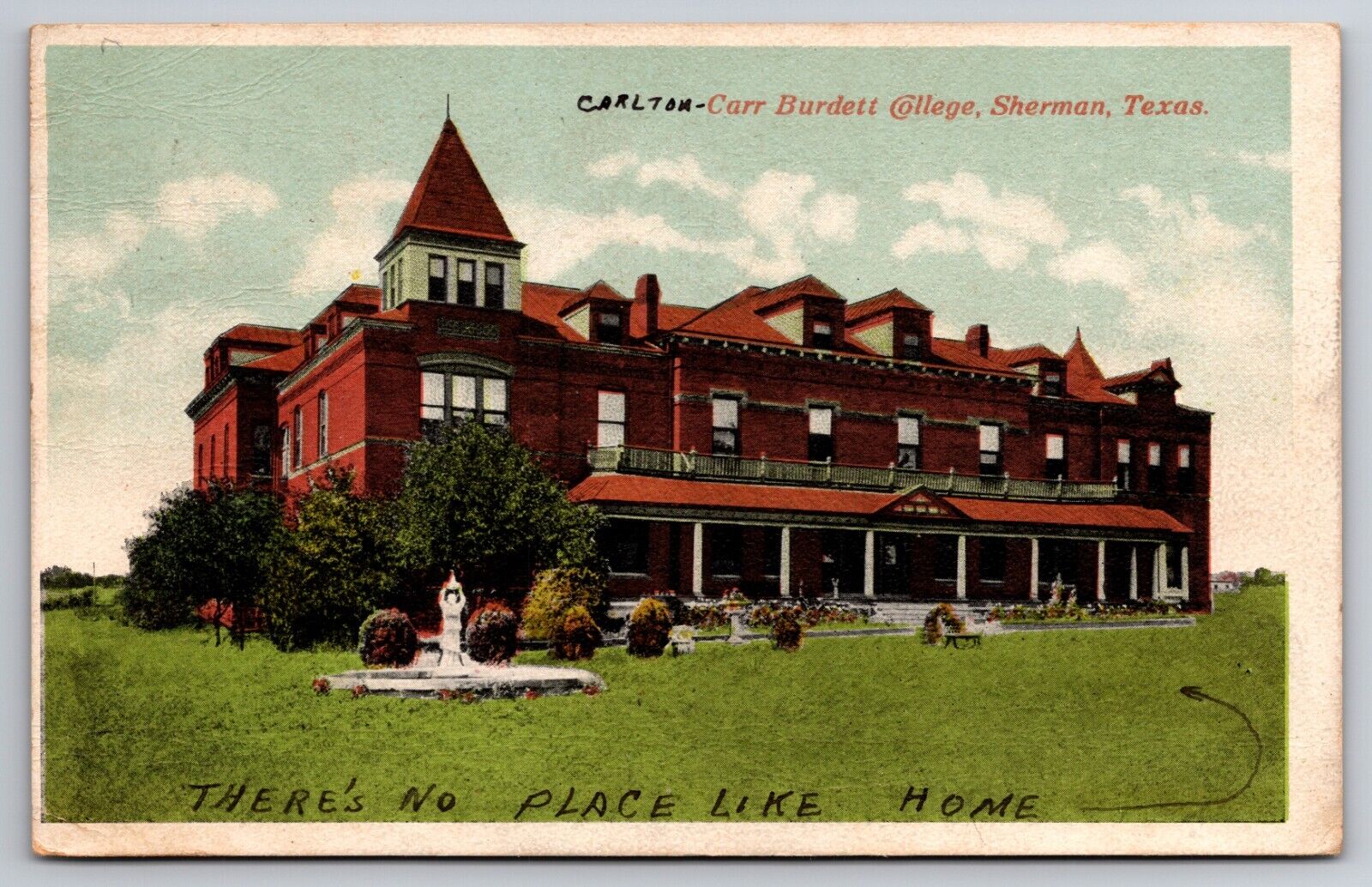 Carlton Carr-Burdette College SHerman Texas TX 1914 Postcard
