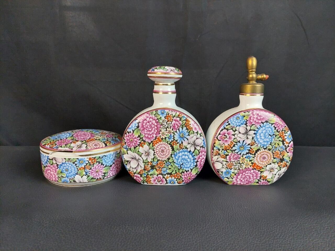 Vintage Sociedade das Porcelanas de Coimbra Perfume Bottles w/ Stoppers & Trinke