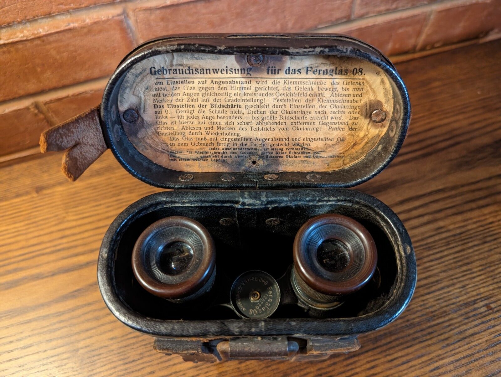 Antique Set Of WW1 German Binoculars - Fernglas 08 Emil Busch with Original Case