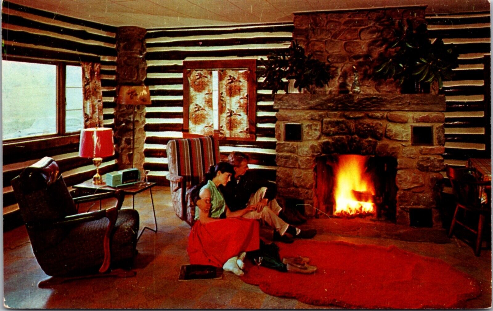 Postcard Interior of Cottage at Log Cabin Farm in East Stroudsburg, Pennsylvania