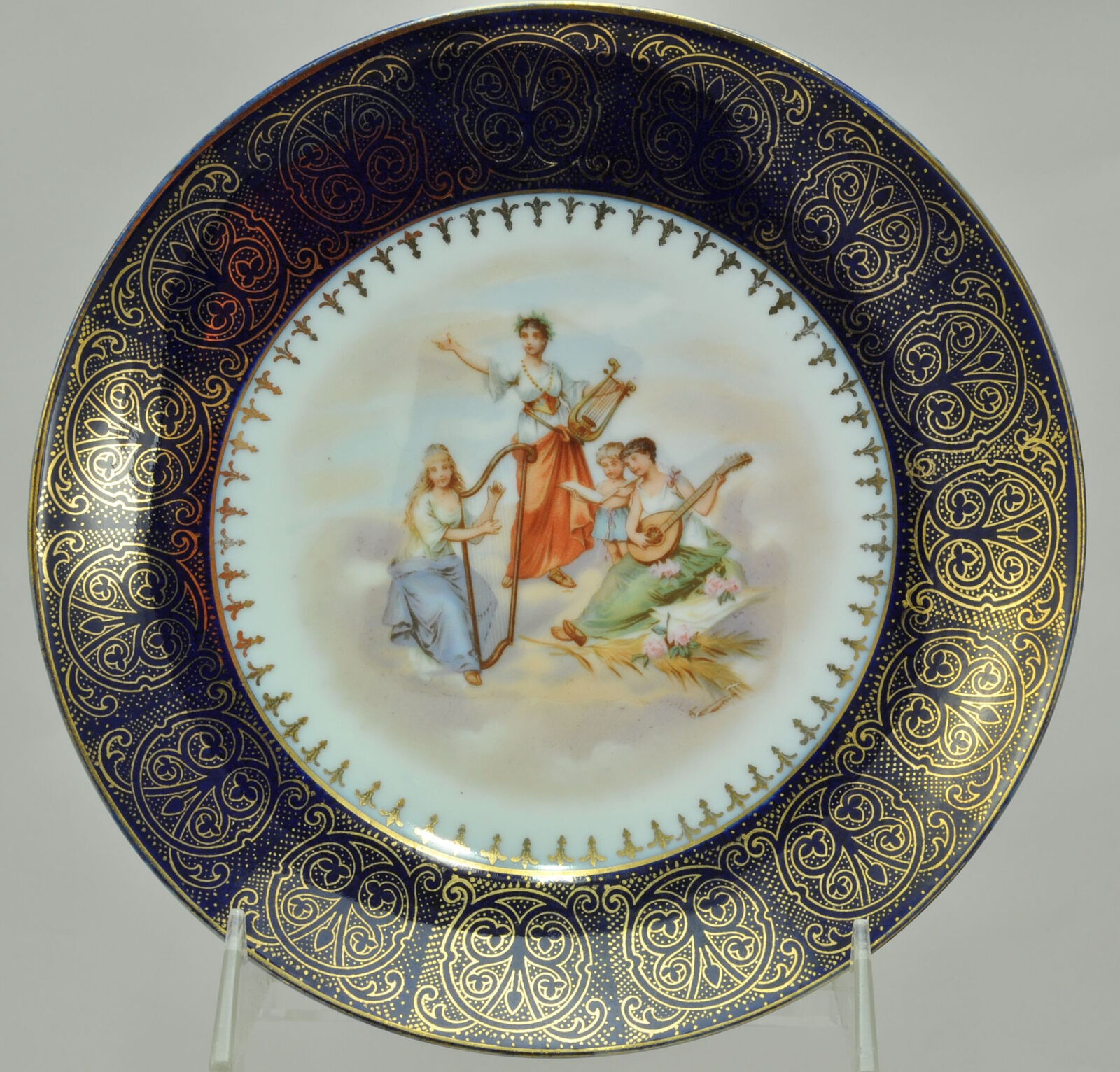 Antique HP Austrian Porcelain Girl Musicians Cabinet Plate Late 19th Century