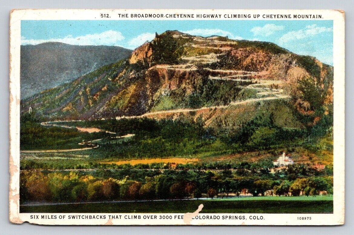 c1920 Broadmoor Cheyenne Highway Climbing Mountain Colorado Springs P661