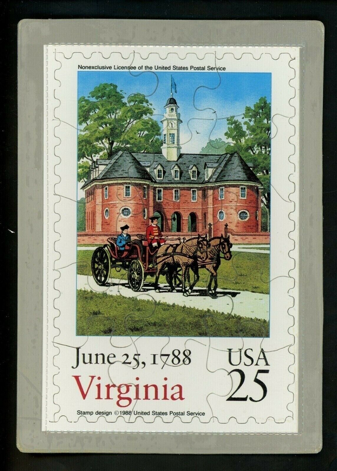 Novelty Vintage postcard Jigsaw Puzzle Card #2345 Virginia Statehood Stamp