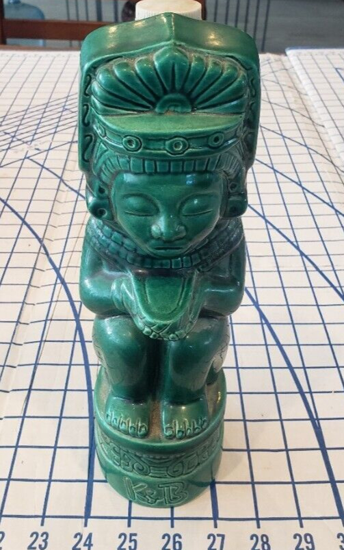 Vintage 1930-1940s K & B Kahlua Tiki Idol Green Glazed Ceramic Decanter Bottle