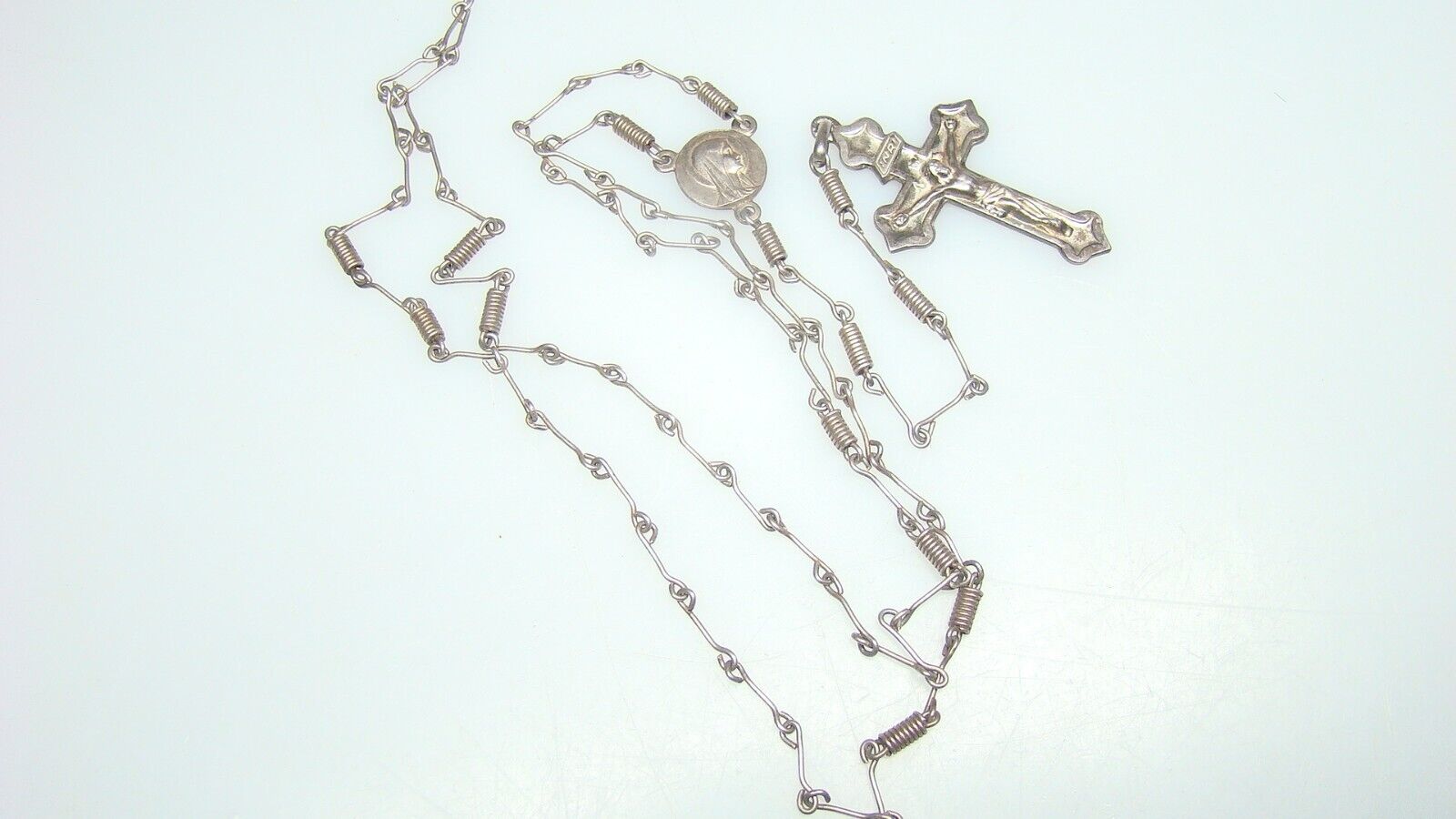Vintage Silver Rosary Cartuja Miraflores Crucifix w Spring Link Chain