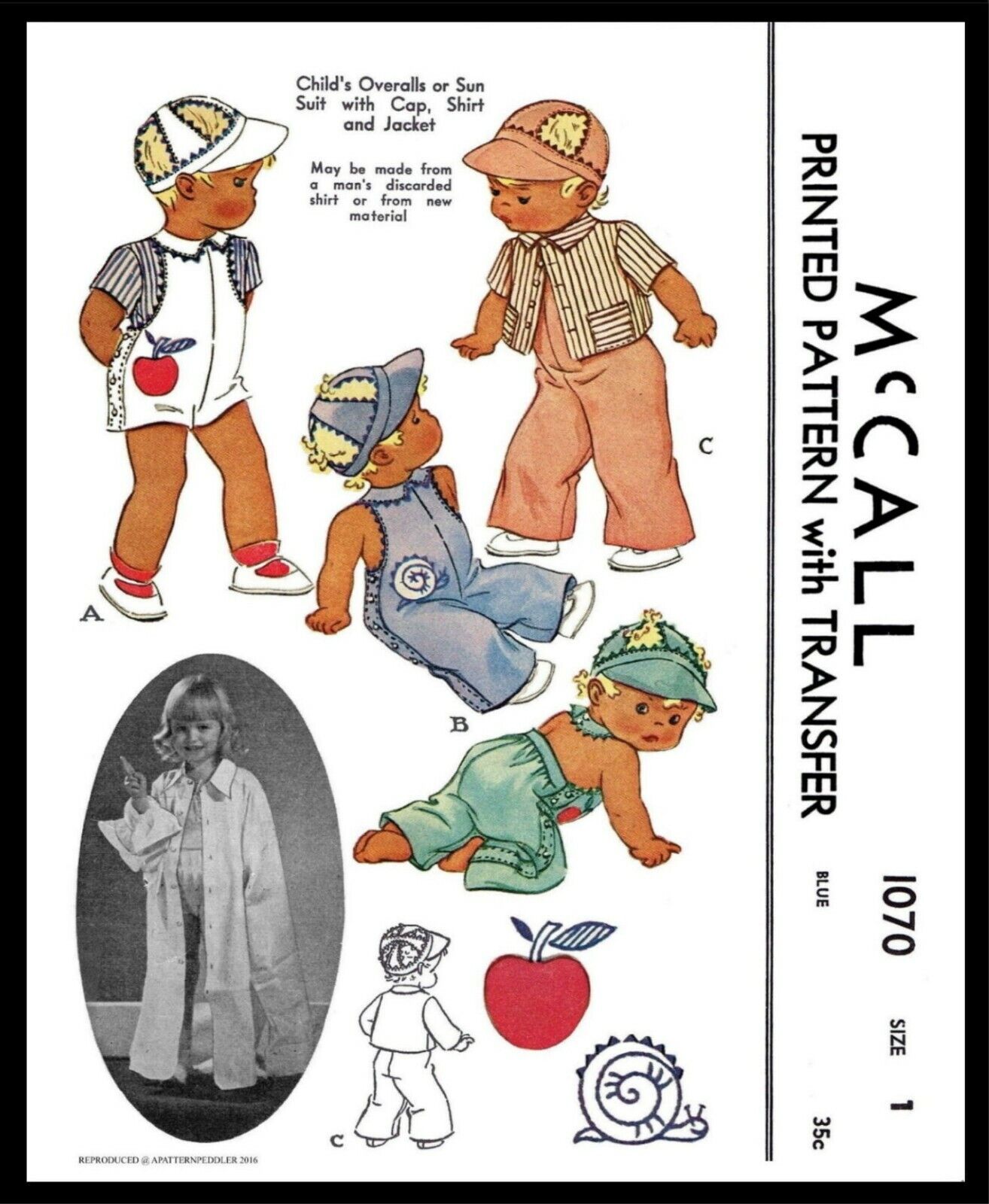 McCall #1070 Sewing Pattern BOYS SunSuit Playsuit Romper Vintage Overalls Doll 1