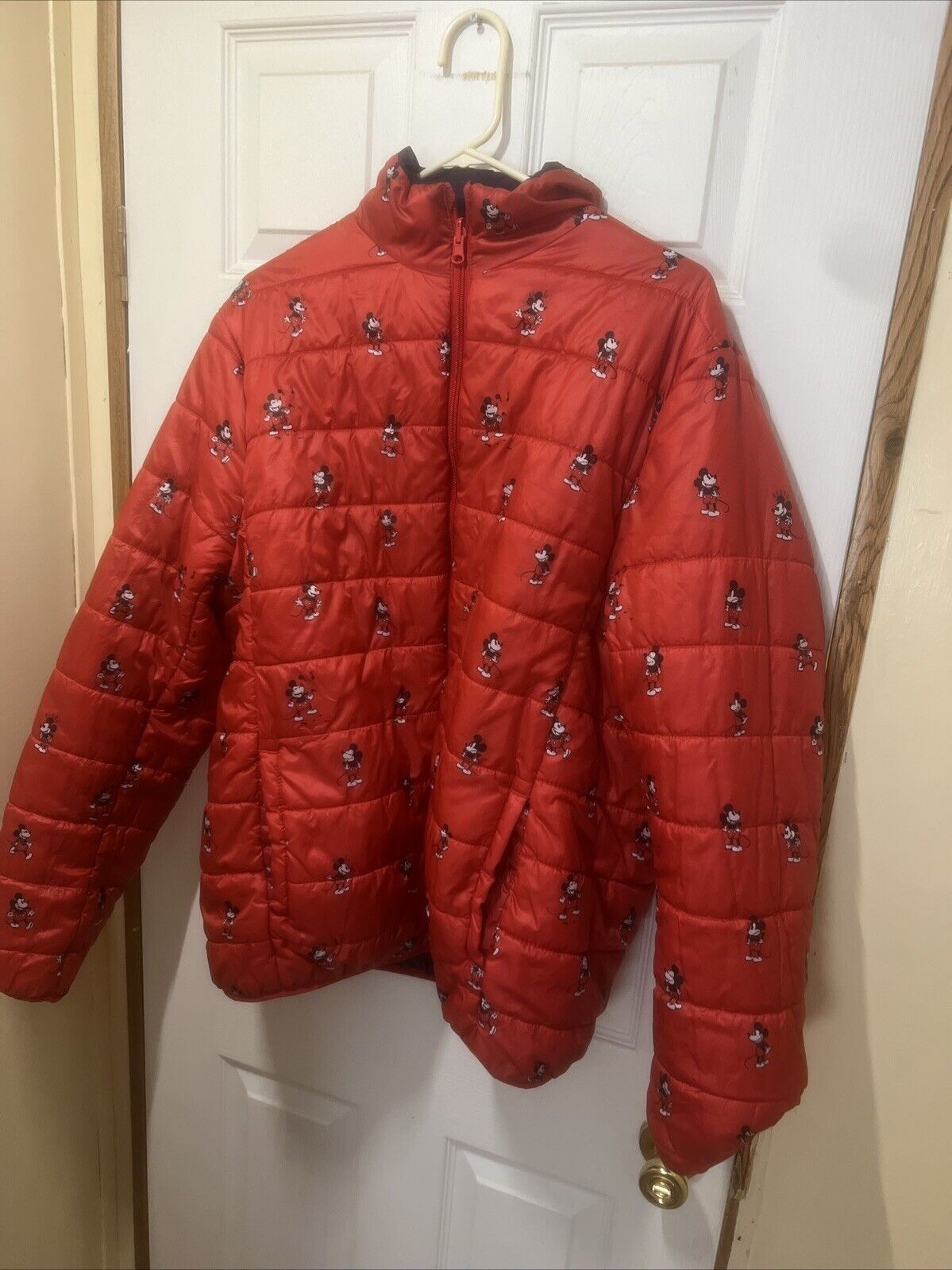 Disney Mickey Mouse Red Purple Jacket REVERSIBLE Puffer Quilted Men Women Large