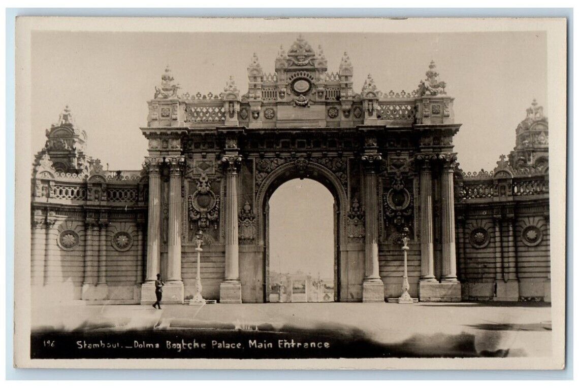 c1920s Dolmabahce Palace Main Entrance Constantinople Turkey RPPC Photo Postcard