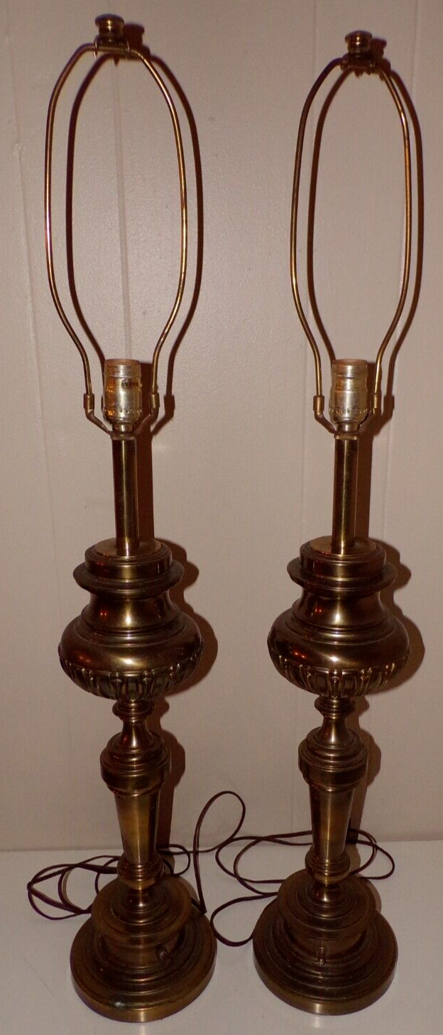 Pair of Vintage MCM Stiffel Brass 3-way Table Lamps 37\