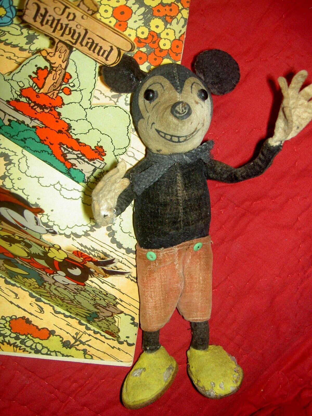 Extremely RARE, 1930s antique Dean\'s Rag Co. velvet Mickey Mouse doll figure toy