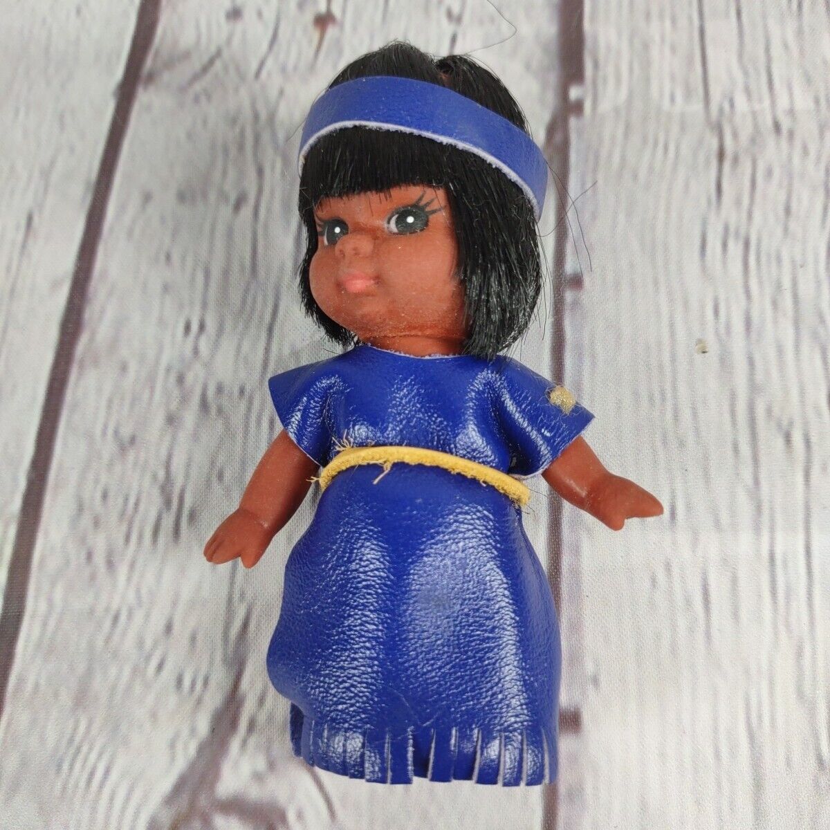 Vtg Native American Doll with Leather Dress 3 1/2” Tall by Carlson Dolls