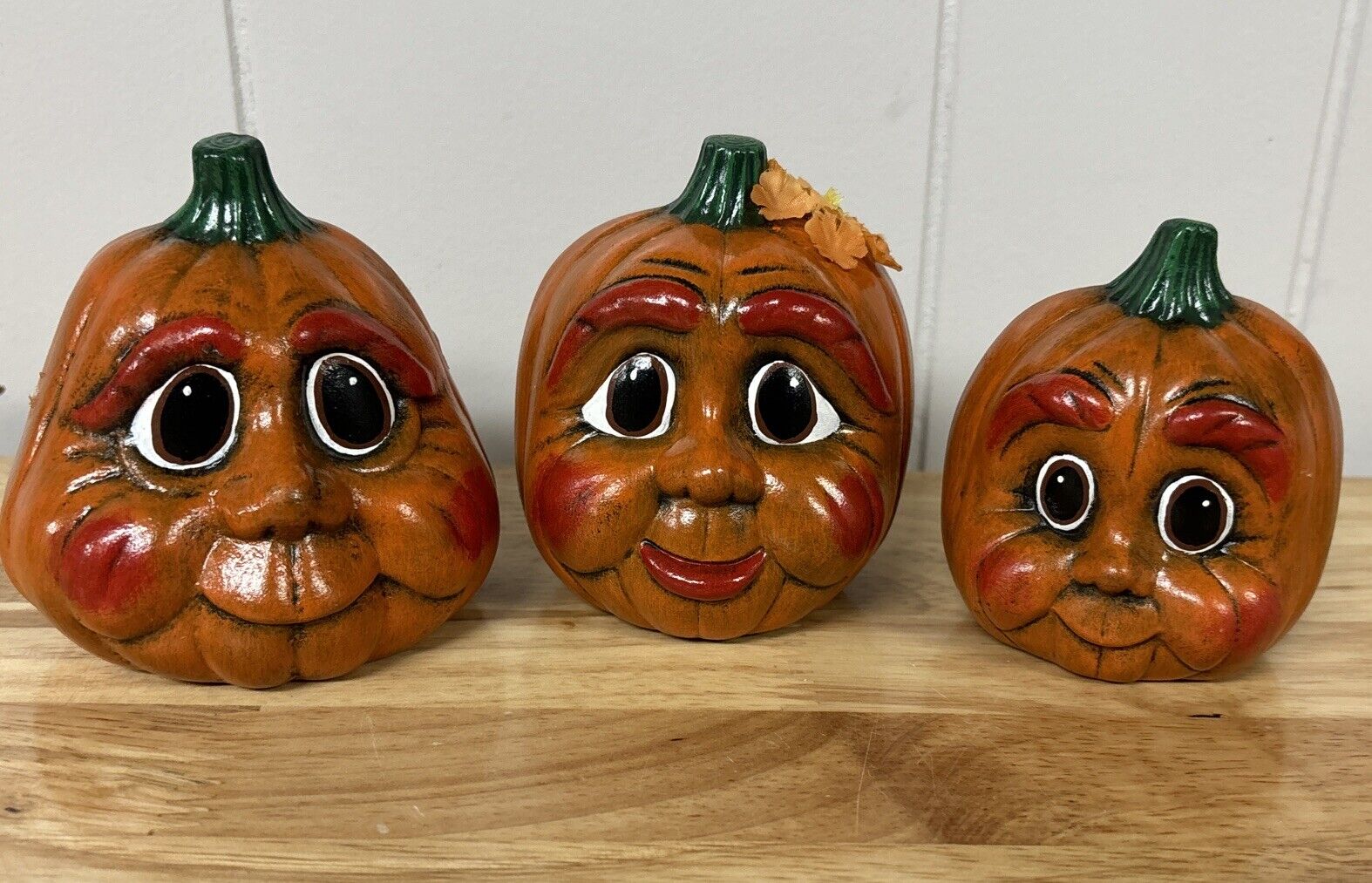 Vintage Anthropomorphic Pumpkin Family Lot Set Of Three Halloween 1994