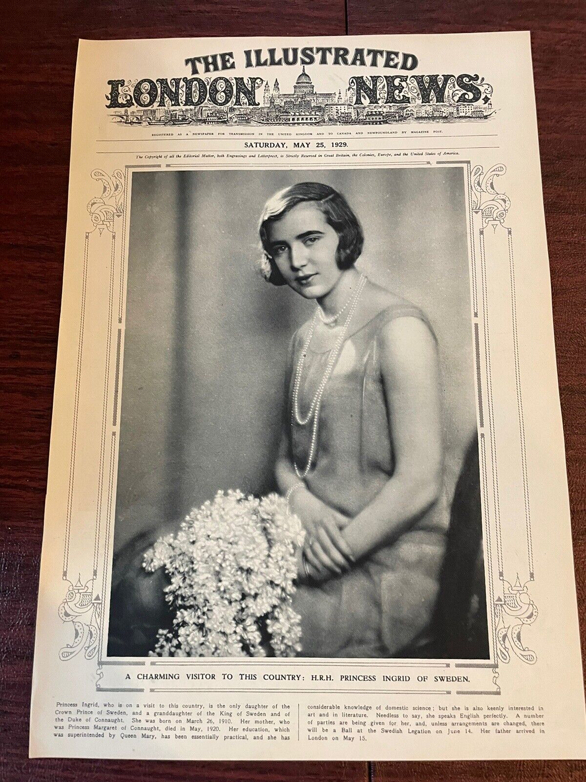 Princess Ingrid of Sweden Photo Visitor Connaught Illustrated London News 1929
