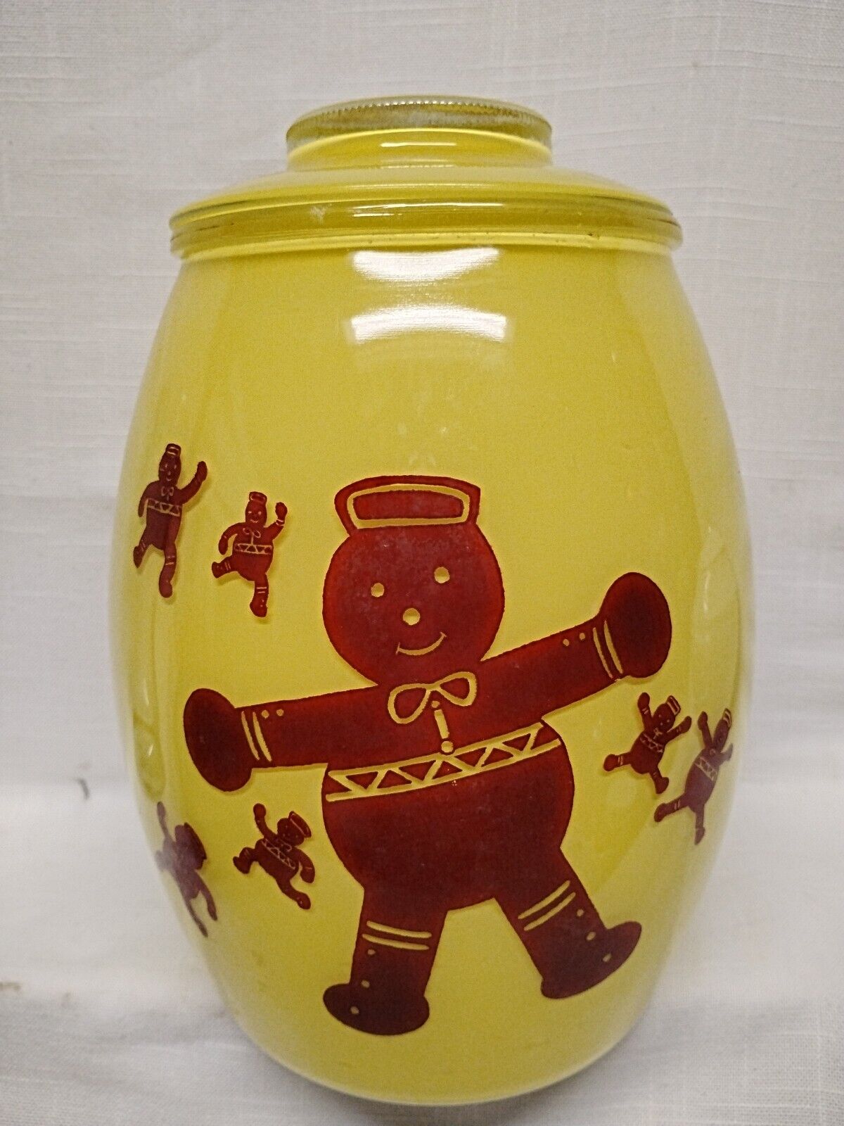 Vintage Bartlett Collins Yellow Gingerbread Man Glass Cookie Jar With Lid