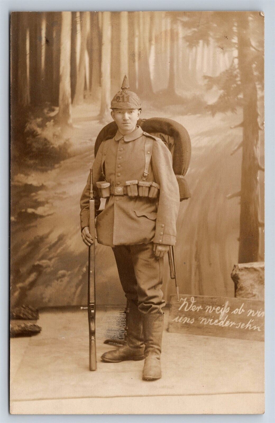 German Postcard WWI Young Soldier 211th Reserve Infantry Studio RPPC Photo AT15