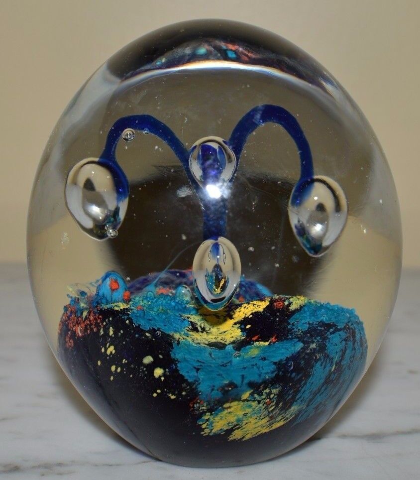 Vintage Multi-Color Intergalactic Space Controlled Bubble Egg Shaped Paperweight