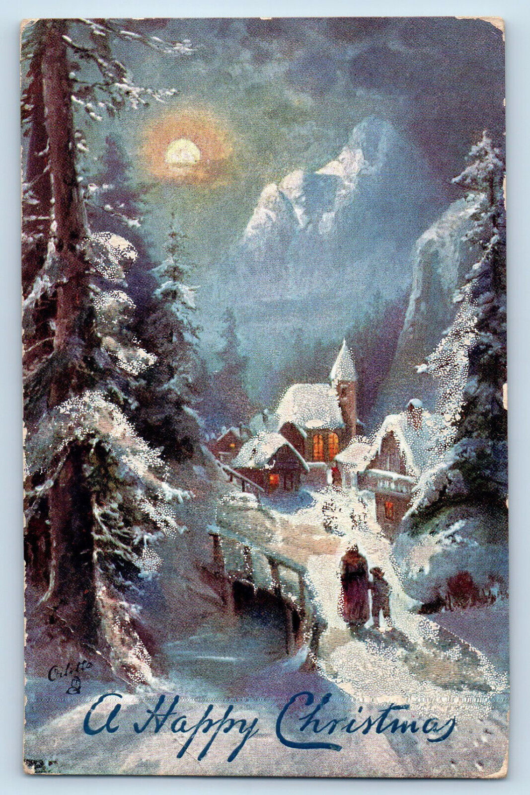 Postcard A Happy Christmas Winter\'s Mantle Sun View c1910 Oilette Tuck Art
