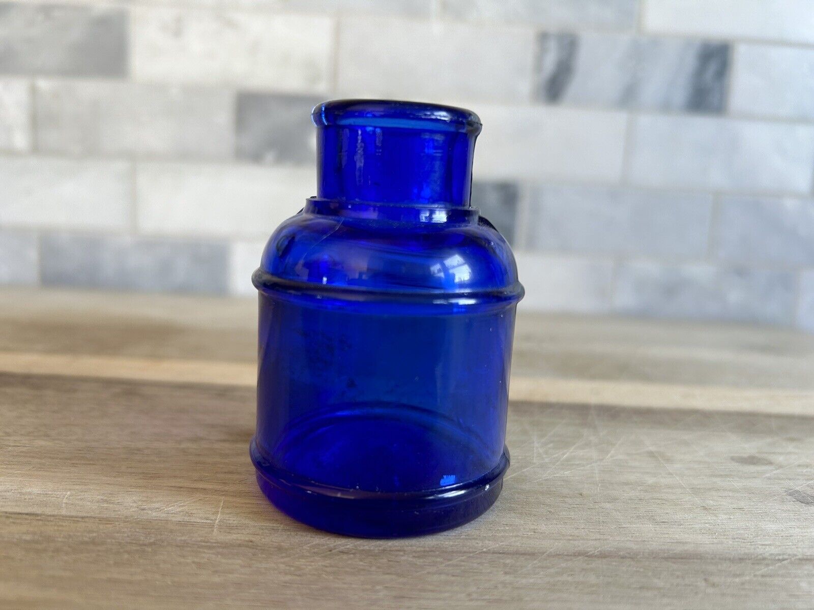 Early 1900’s Spool Inkwell COBALT BLUE Antique Ink Bottle