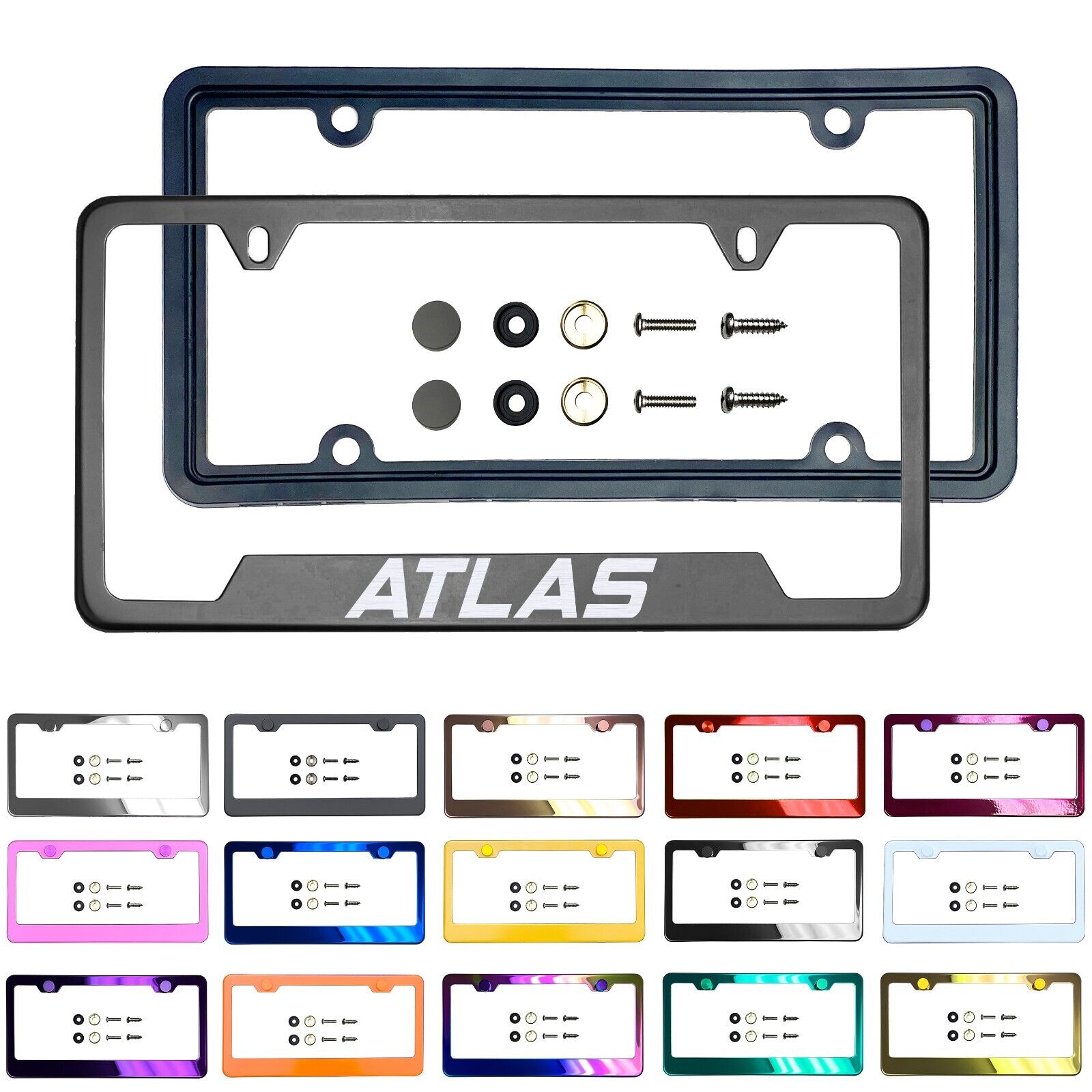Laser Etched Customize Stainless Steel License Frame Silicone Guard Fit Atlas
