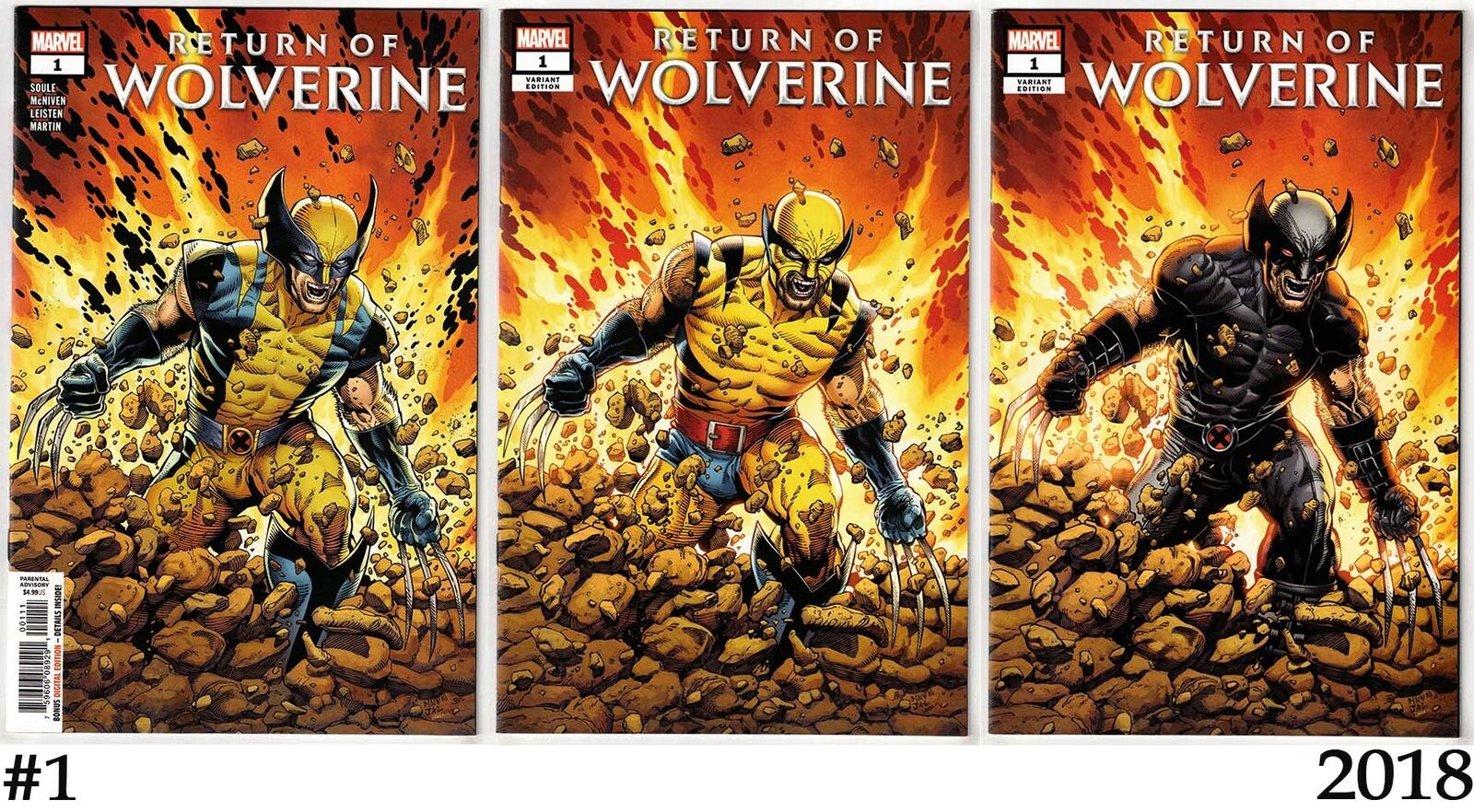 RETURN OF WOLVERINE #1 3-COVER SET (2018)-COVER A, ORIGINAL COSTUME, X-FORCE-VF+