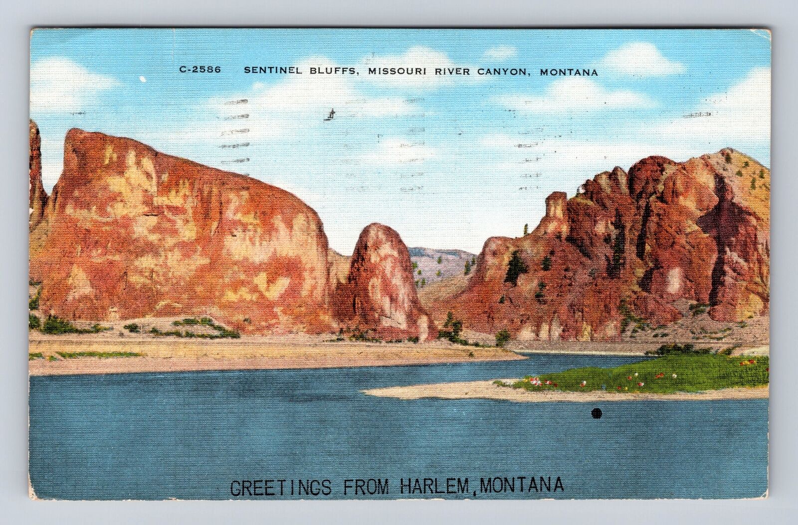 Harlem MT-Montana, Sentinel Bluffs Missouri River Canyon Vintage c1952 Postcard
