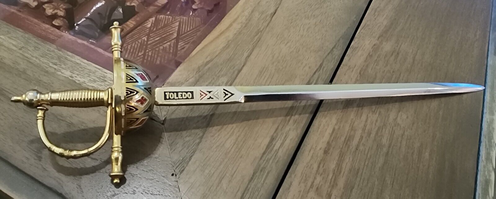 Vtg Toledo Spain Damascene Rapier Sword Letter Opener Made In Spain 8.5” Long