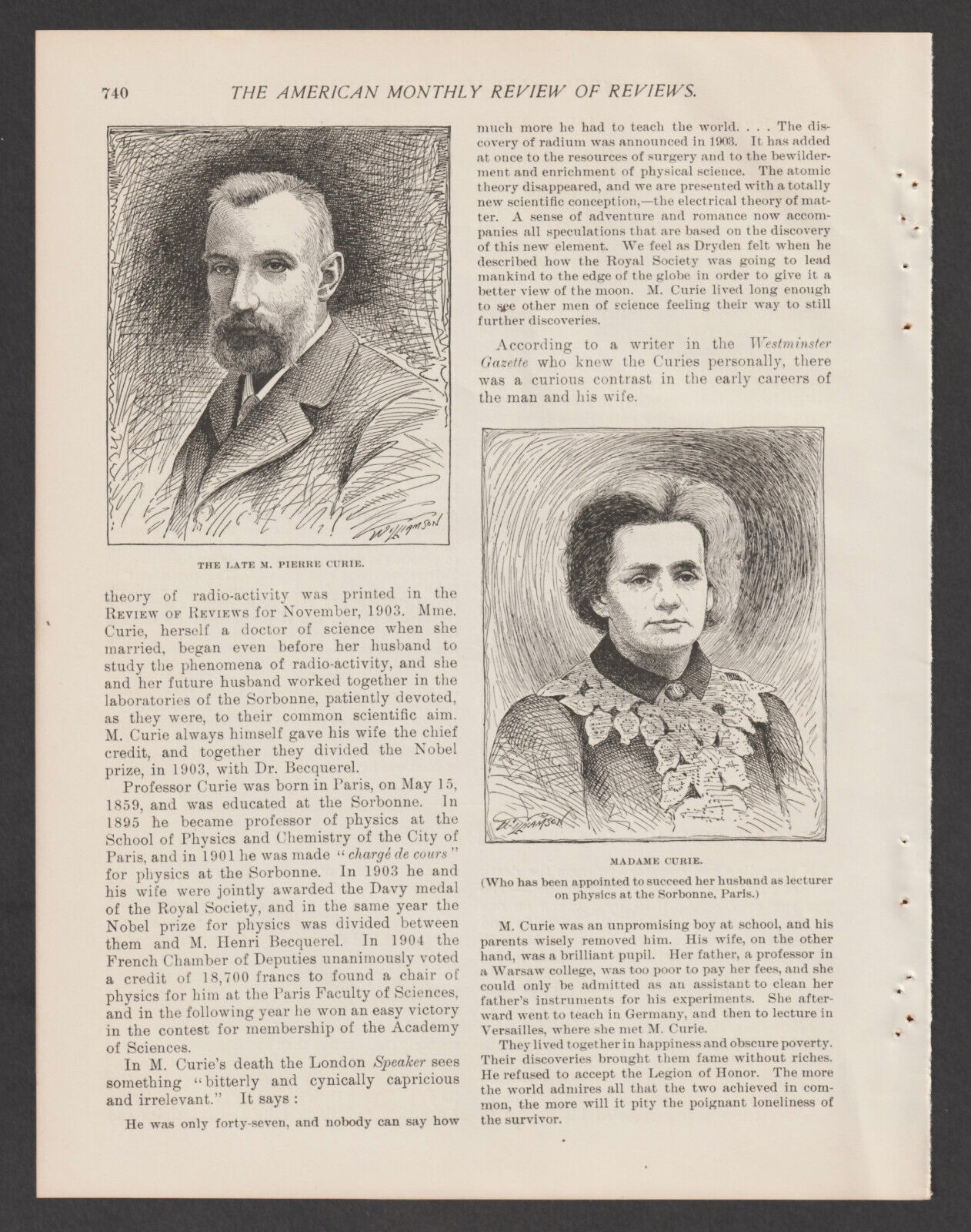 Pierre Curie Death and Marie Curie Appointed To Sorbonne 1906 Magazine Article