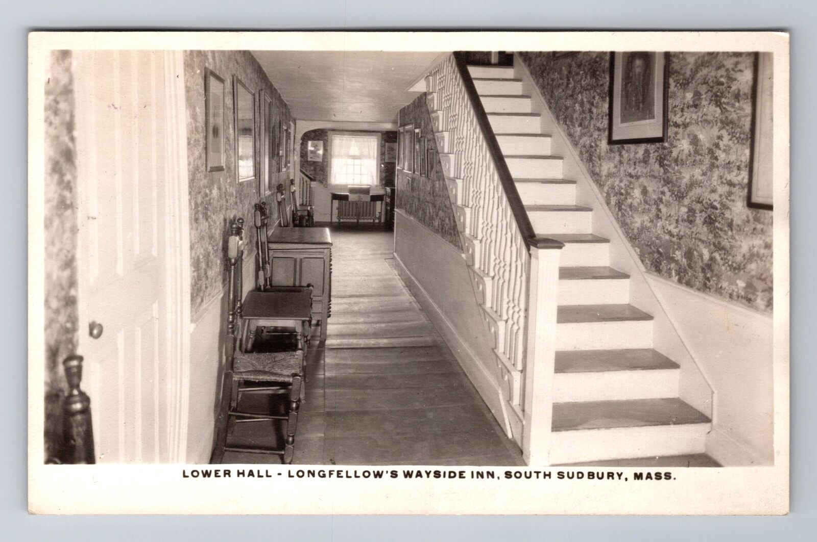 South Sudbury MA-Massachusetts RPPC Wayside Inn, Lower Hall, Vintage Postcard