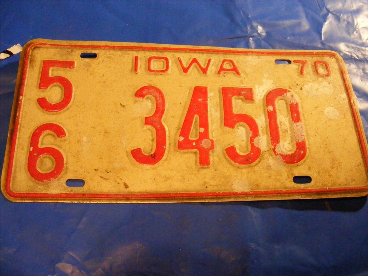 1970 IOWA STATE LICENSE PLATE AUTO VEHICLE CAR TAG 56 3450 YEAR 70