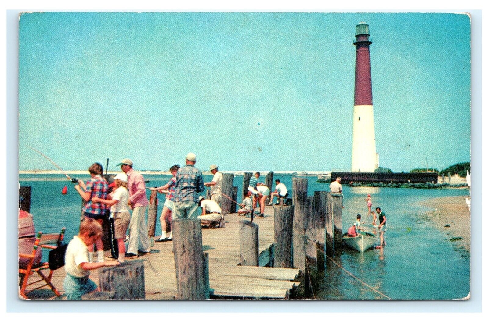 Fishing off the Pier Barnegat Light NJ New Jersey Postcard E6