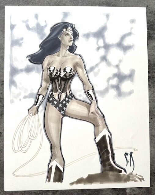 Signed Stephane Roux Wonder Woman Watercolor Commission 11X14