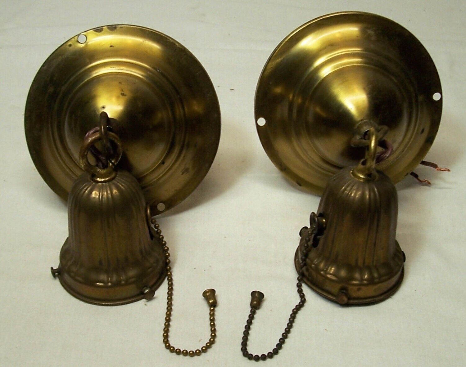 Antique Sconce Pair Vtg Ceiling Light Fixture Brass Switch Art Rewired USA #F24