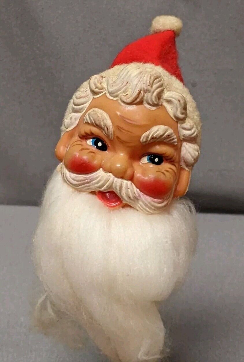 Vintage 1950s Christmas Santa Head Ornament Blown in mold wire Plastic Japan