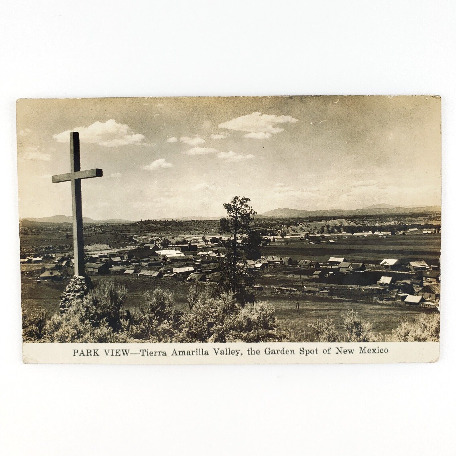 Tierra Amarilla New Mexico RPPC Postcard 1920s Cross Cityscape Panorama NM D1026