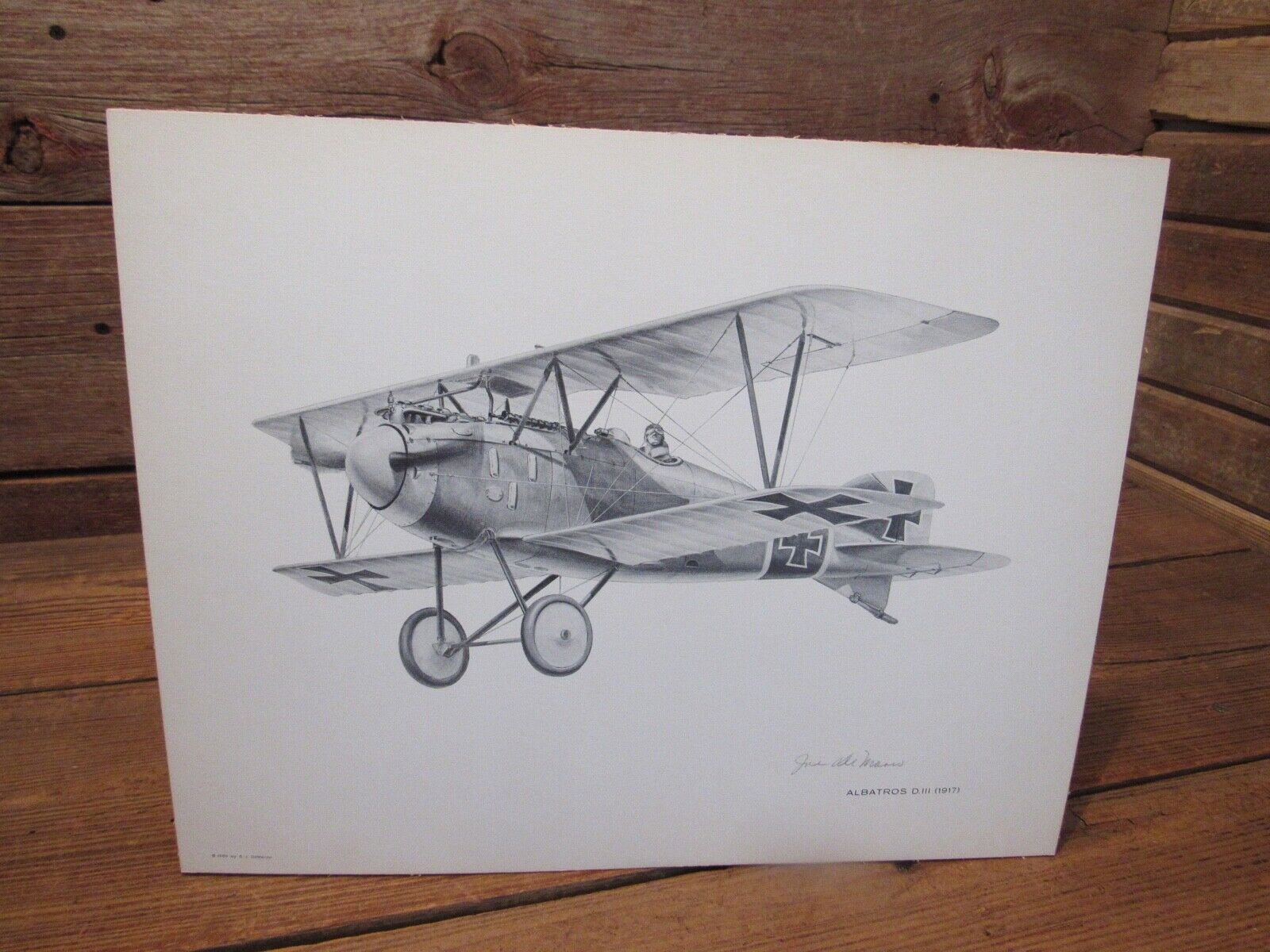 Vintage 1960\'s S.J. DeMarco Pencil Drawing Signed Aviation Airplane Print