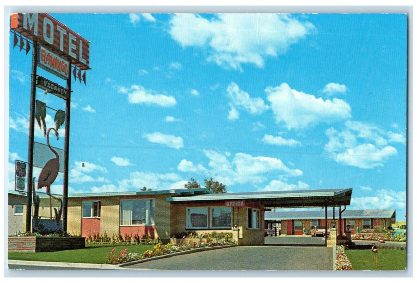 c1960's Just off Trans-Canada Hway Flamingo Motel Medicine Hat Canada Postcard