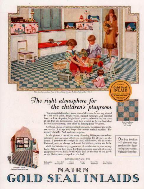 1926 z AD NAIRN INLAIDS  HAPPY FAMILY MOTHER KIDS PLAYROOM TOYS 