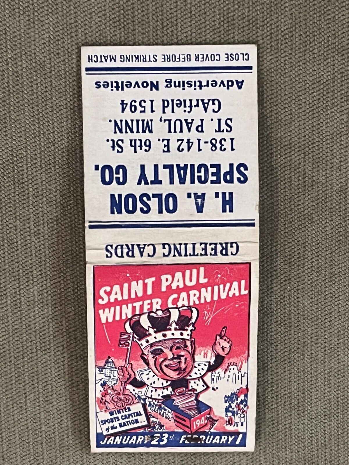 Vintage St. Paul Winter Carnival 1942 Program Matchbook Minnesota