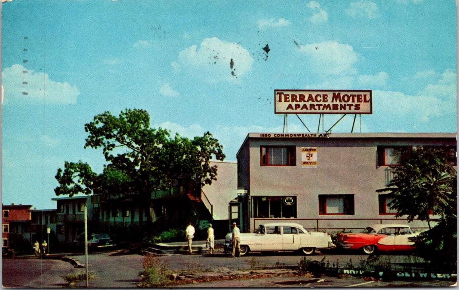 Terrace Motel Apartments Boston, Massachusetts, MA Postcard With Old Cars & Sign