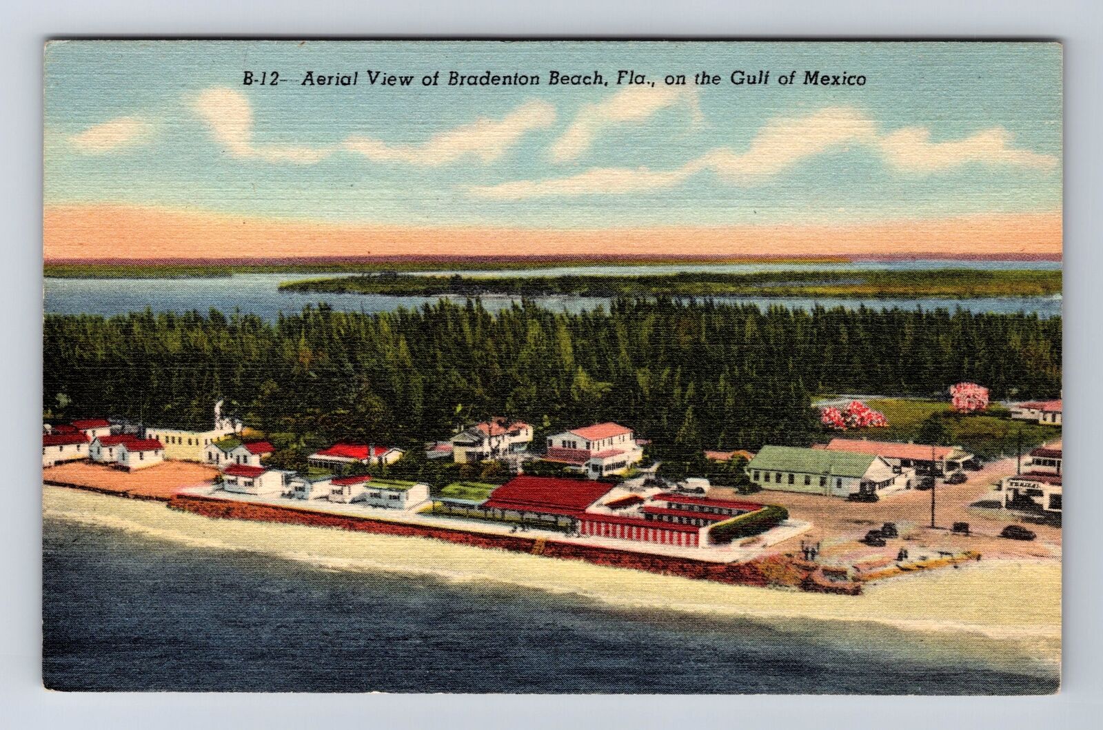 Bradenton Beach FL-Florida, Aerial View Gulf of Mexico, Vintage Postcard
