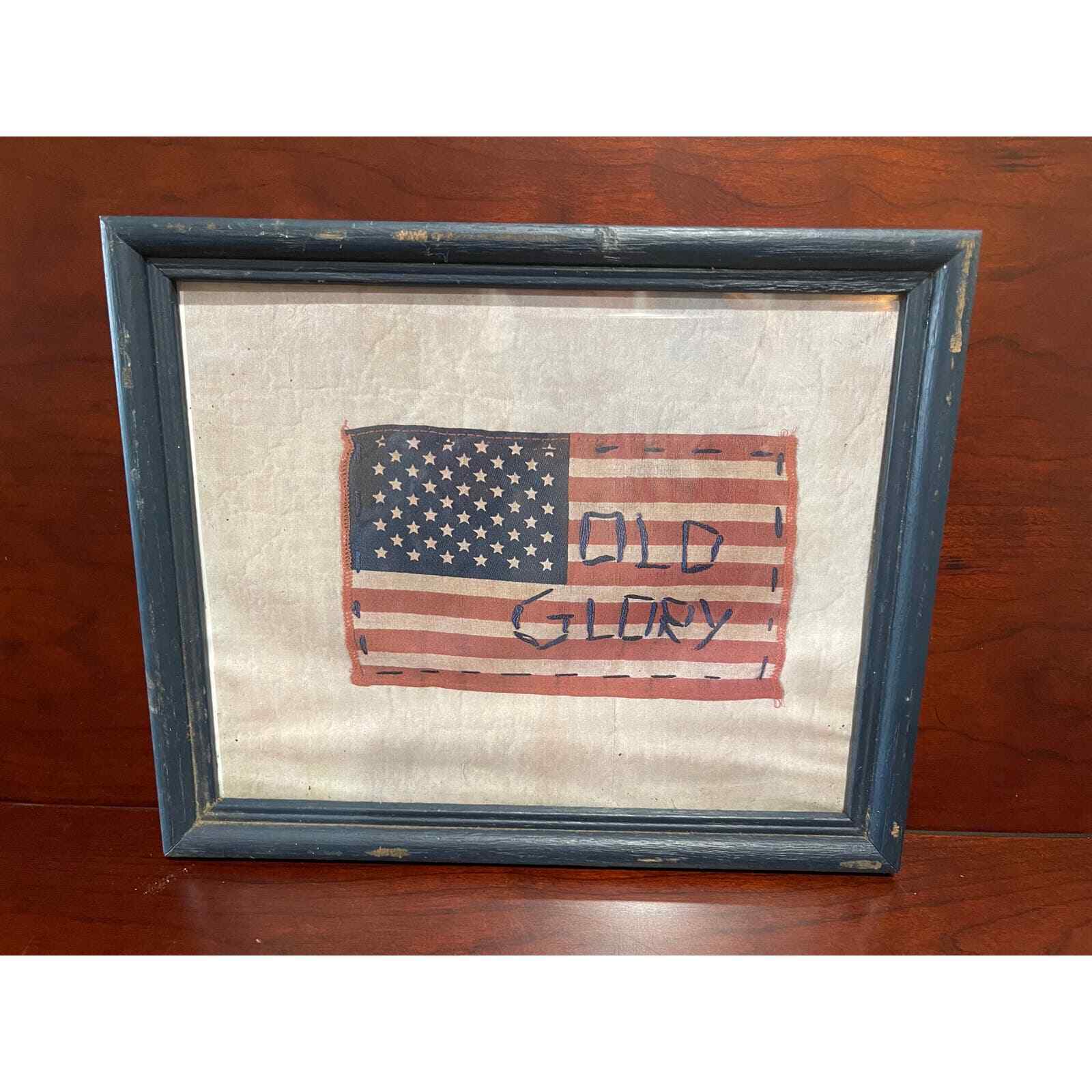 Vintage Distressed Old Glory Flag Framed Picture Print Americana Country 11\
