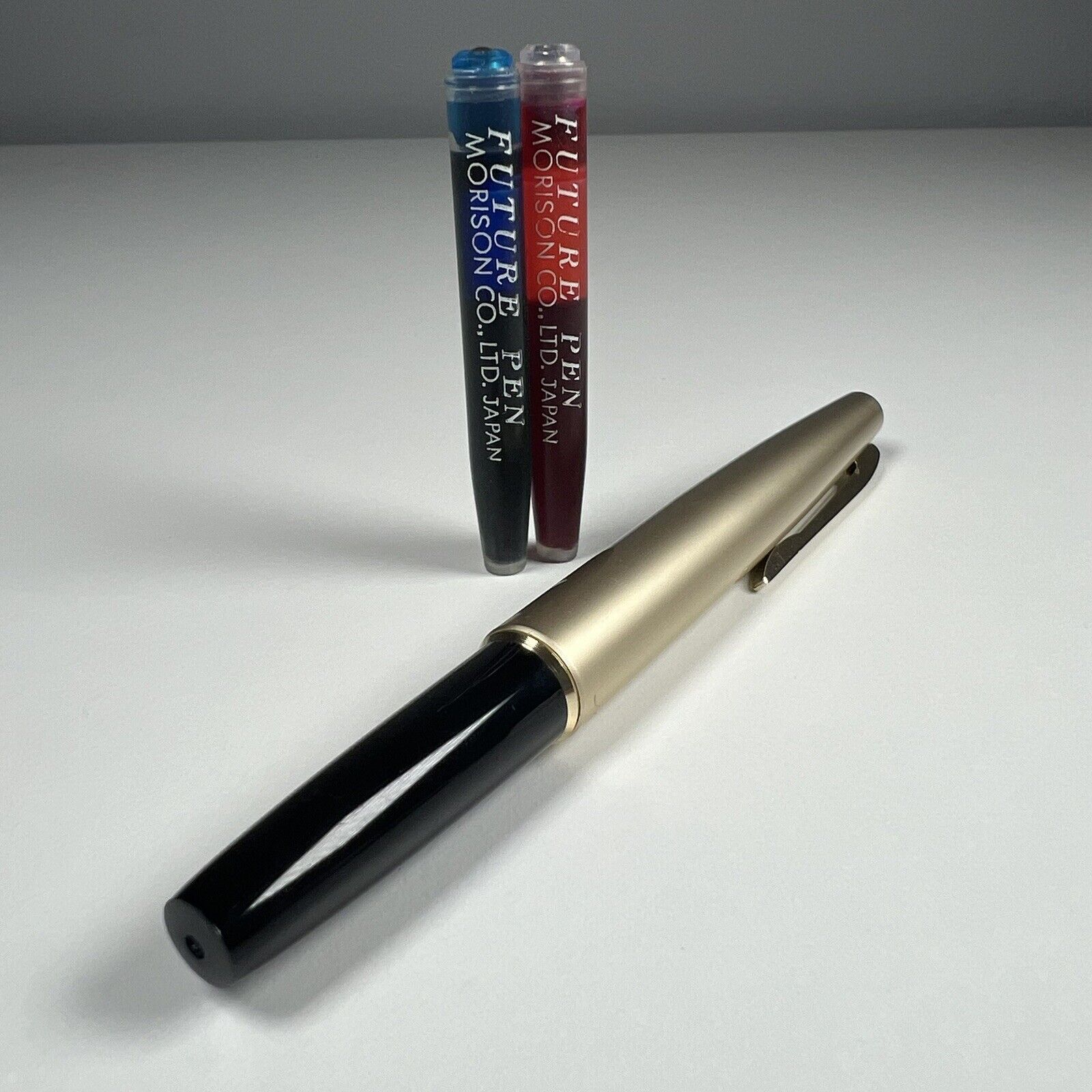 Vintage Morison Gold and Black Ballpoint Pen W/ Ink Cartridges Japan NOS