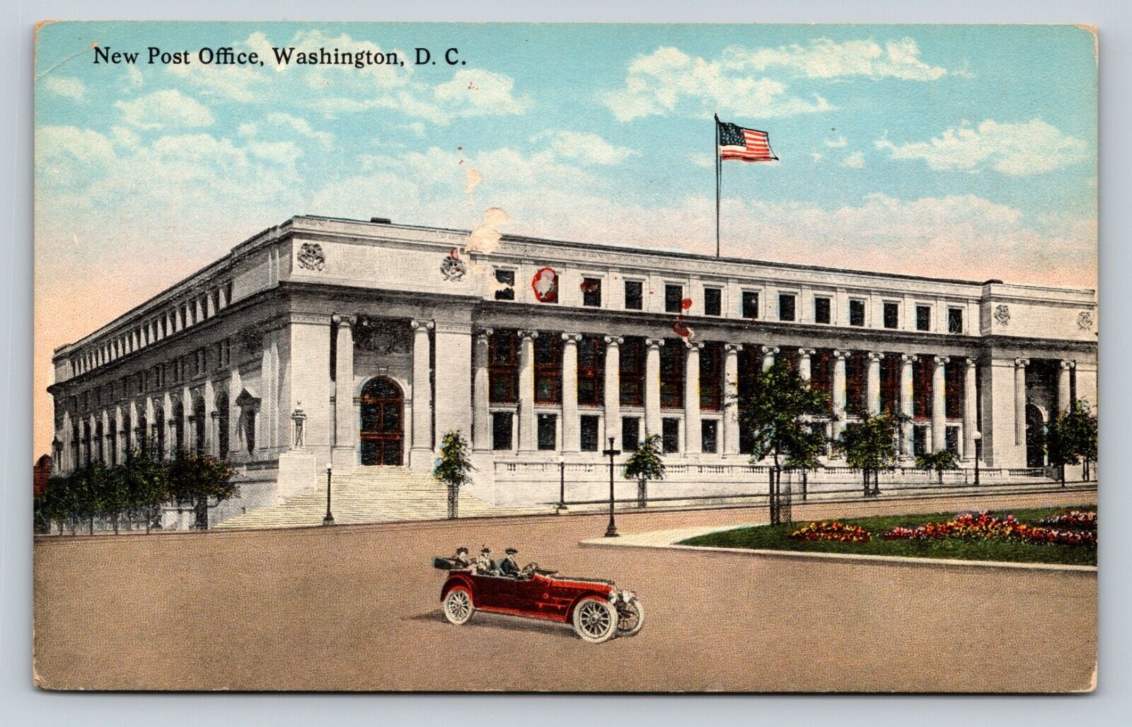 c1915 Post Office Washington DC US Flag, Classic Car ANTIQUE Postcard