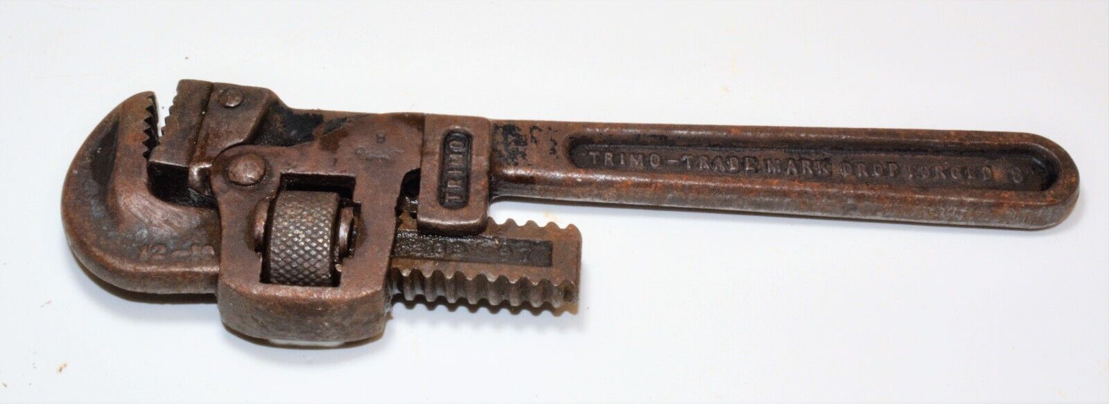 VTG Trimo Drop Forged Adjustable pipe wrench by Trimont MFC Co. App. 7” closed