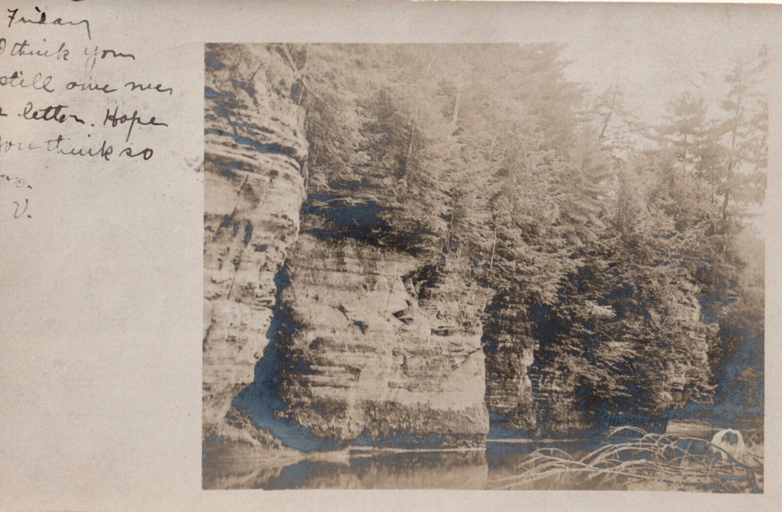 Cliffs near Richland Center, Wisconsin WI-with woman in corner-RPPC posted 1907
