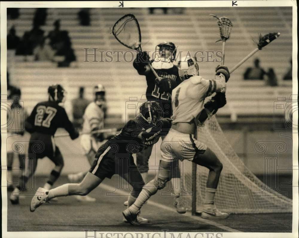 1985 Press Photo Syracuse University & Penn State Play Lacrosse Match
