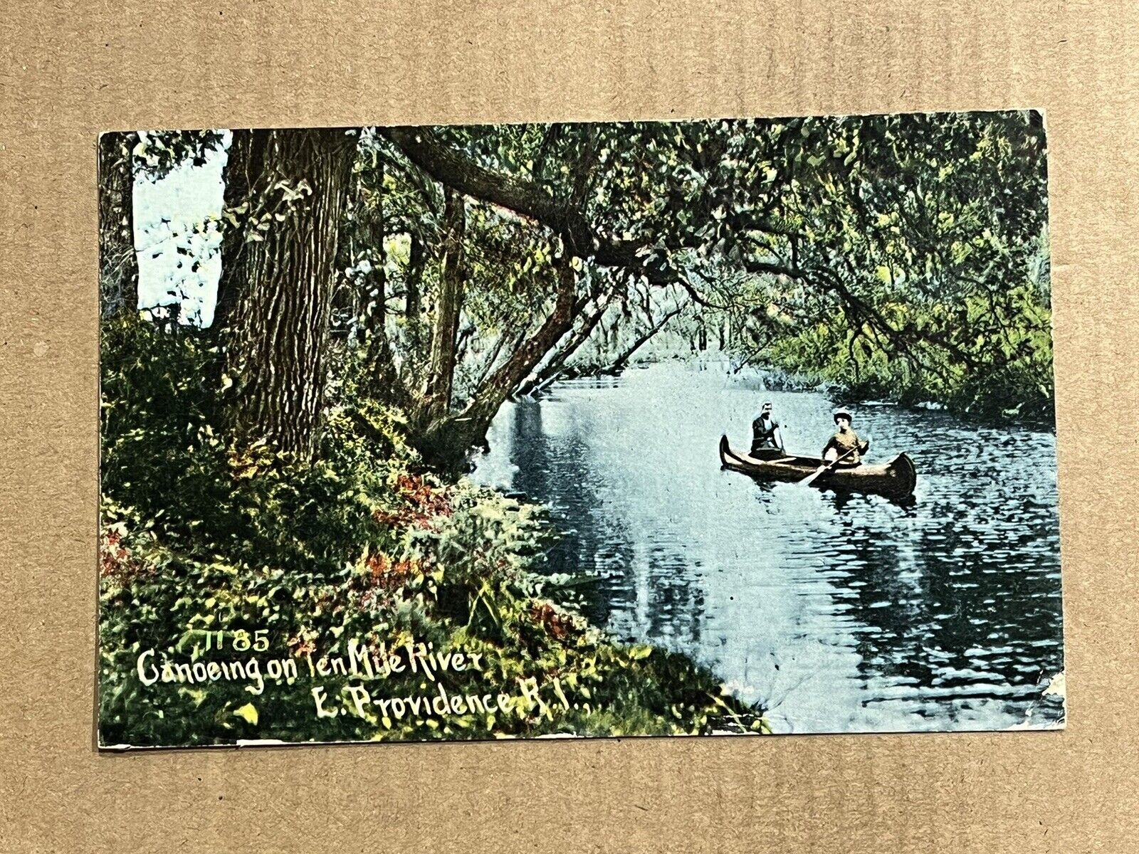 Postcard East Providence RI Rhode Island Ten Mile River Canoe Boating Vintage